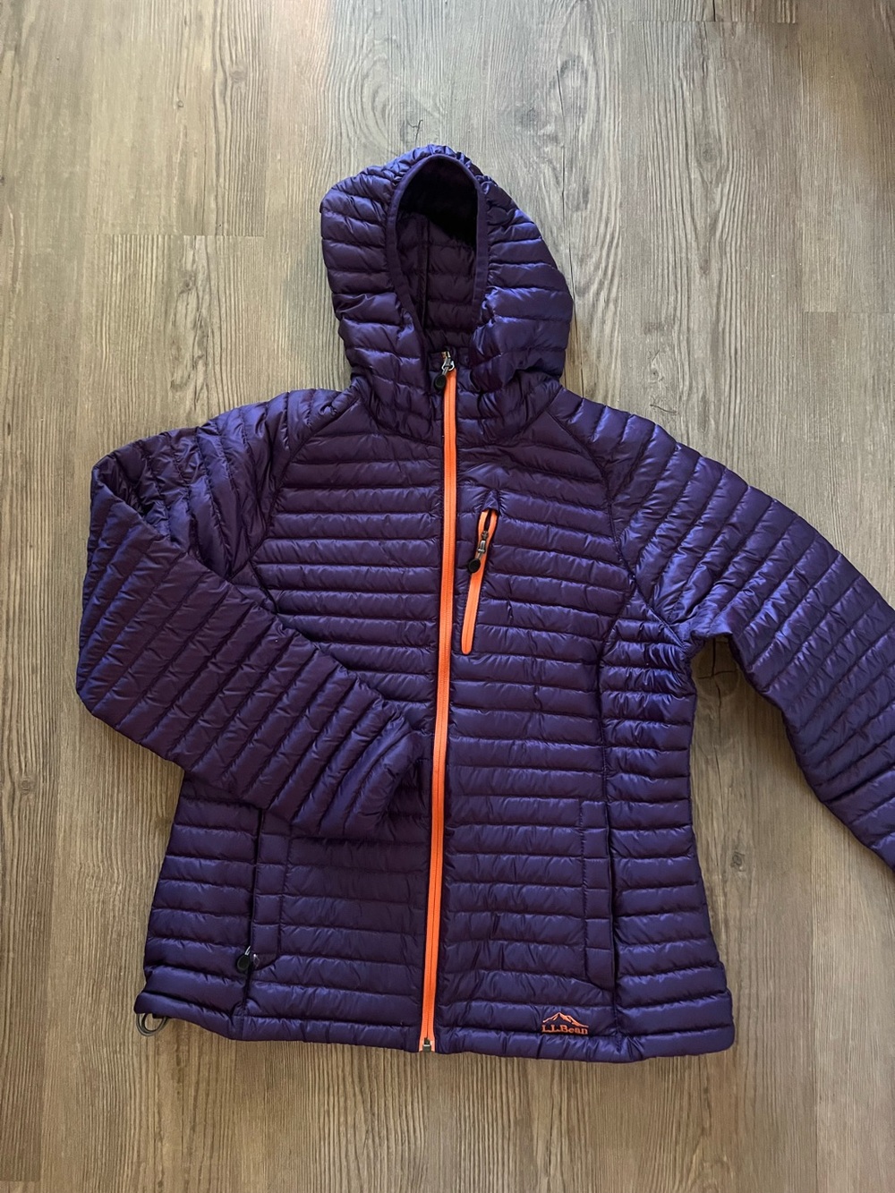 L.L. Bean Purple Hooded Packable Puffer Jacket with Orange Zipper